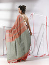 Dark Peach Cotton Saree With Stripes Design-MA55CT06530014