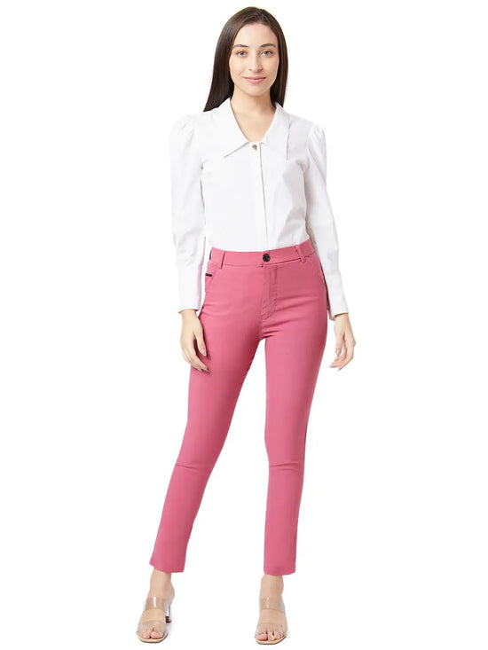 Smarty Pants Women's Cotton Lycra Ankle Length Pink Formal Trouser