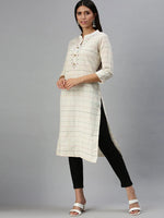 Women's Beige Checked Straight Kurta-SS371-Cream