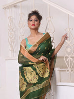 Green Cotton Saree With Zari Borders-MA64BCT401190049