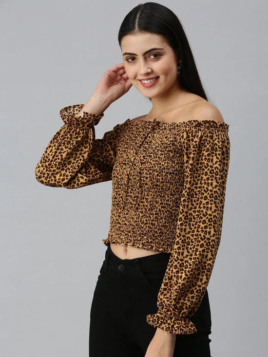 Women's Printed Brown Top-AE-10271-Brown