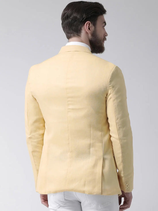 Hangup Men Standard Solid Men Formalwear-Lemon1LinenBlazer