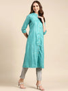 Women's Sea Green Solid Straight Kurta-ON-609-Seagreen