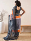 Ahika Women Grey Linen Ikat Printed Saree-VFSAR1020