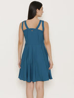 Cutout neck skater dress in Teal Blue