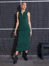 Women Emerald Rib Polo Neck Sleeveless Bodycon Midi Dress