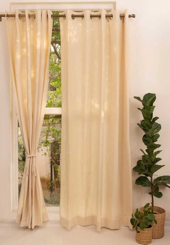 Solid Cream 100% cotton plain curtain for bedroom - Room darkening - Pack of 1-230421012