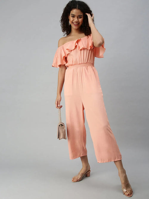 Women's Peach Solid Jumpsuit-AE-9927-Peach