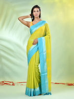 Lime Green Cotton Soft Saree With Contrasted Borders-MA62CT33720063