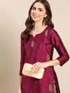 Women's Magenta Embellished Straight Kurta-GC-1006A-Magenta