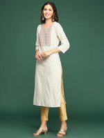 Women's Off White Printed Straight Kurta-AT-A-730-Offwhite