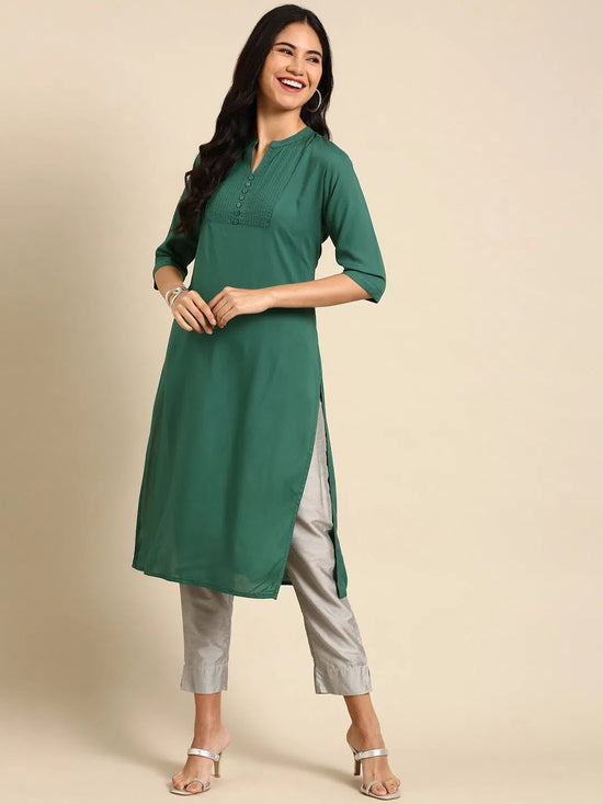 Women's Green Solid Straight Kurta-NJ-1078236-Green