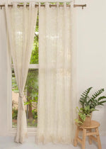 Ivy Vines 100% cotton sheer embroidered minimal curtain for living room -  Light filtering - Cream - Pack of 1-230423025