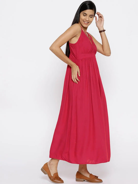 Long maxi dress with halter tie up in Red