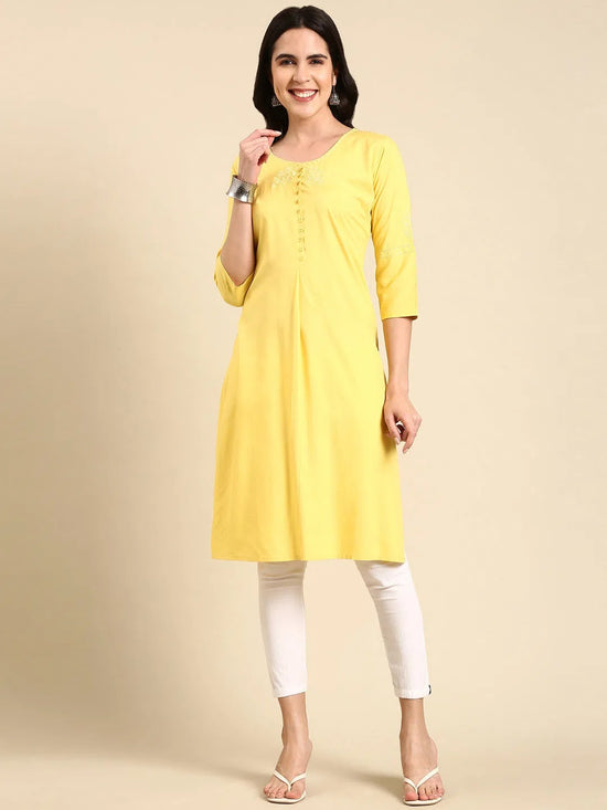 Women's Yellow Solid Straight Kurta-DF-1502-Yellow