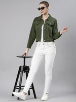 Women Green Solid Denim Jacket-GZ-5598-Green