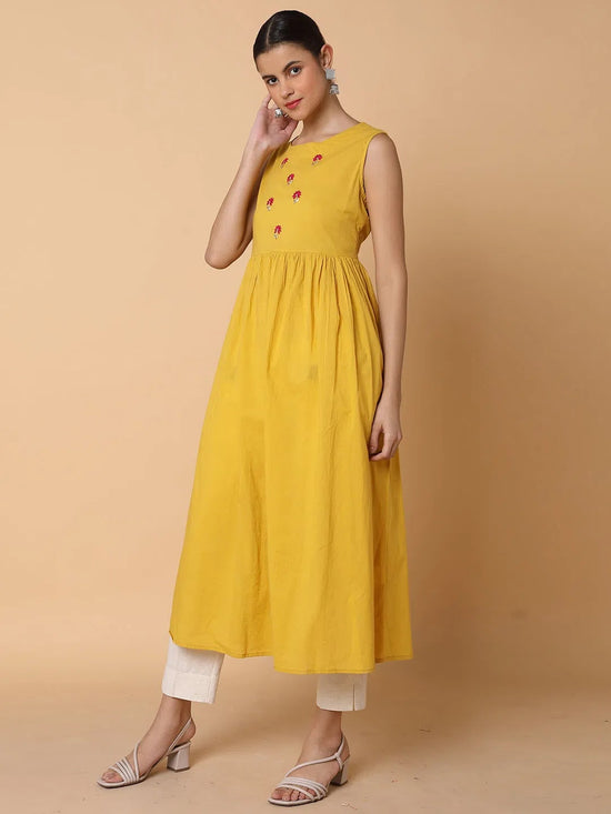 Women Mustard Solid Anarkali Kurta-GW-1306-Mustard