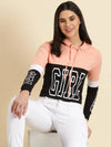 Women's Peach Colourblock Sweatshirt-AF-1751-Peach