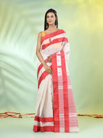 Off White Handwoven Cotton Saree With Ethnic Patterns-MA66CT431600019