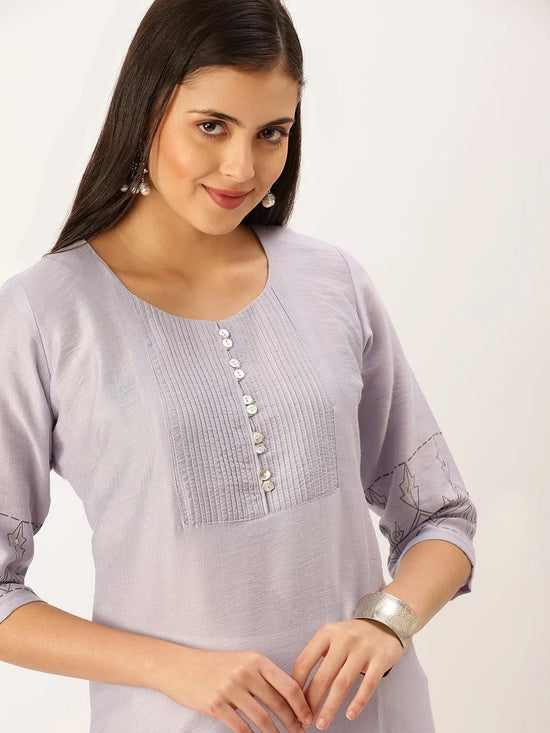 Women's Purple Solid Straight Kurta-DF-1199-Lavender