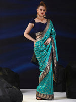 Saree Mall Women's  Blend Blue Woven Design Designer Saree With Blouse Piece-SGITRIUS03A