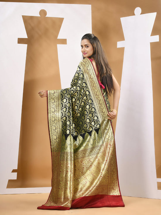 Black Silk Banarasi Saree With Zari Woven Designs-MA53BSL441050006