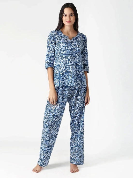 Kurta pyjama Set in Blue cotton Print