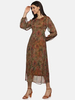 Floral Brown Cut Out Midaxi Dress-17333