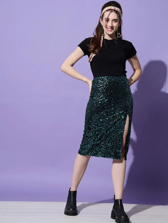 Green Sequin Party Skirt