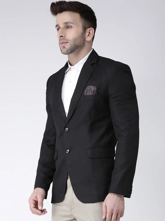 Hangup Men Standard Solid Men Formalwear-2Button_Black_Blazer