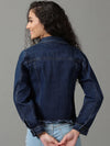 Women's Navy Blue Solid Denim Jacket-AE-9506-Navyblue