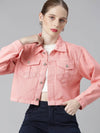 Women Coral Solid Denim Jacket-GZ-5600-Coral