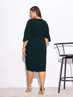 Women Emerald Green Ruching Detail Bodycon Dress