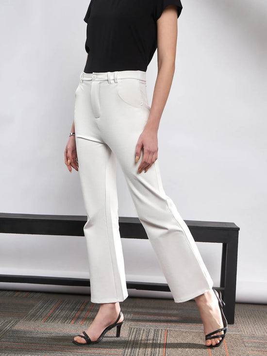 Women White Knit Bell Bottom Pants