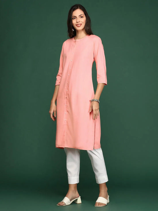 Women's Peach Solid Straight Kurta-DF-1423-Peach