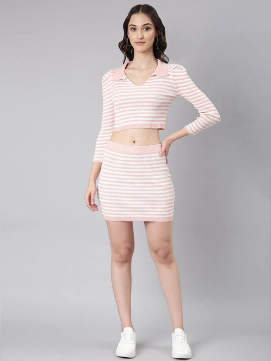 Women White Striped Co-Ords-SNC-10-Whitepeach