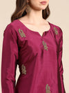 Women's Magenta Embellished Straight Kurta-GC-1006A-Magenta