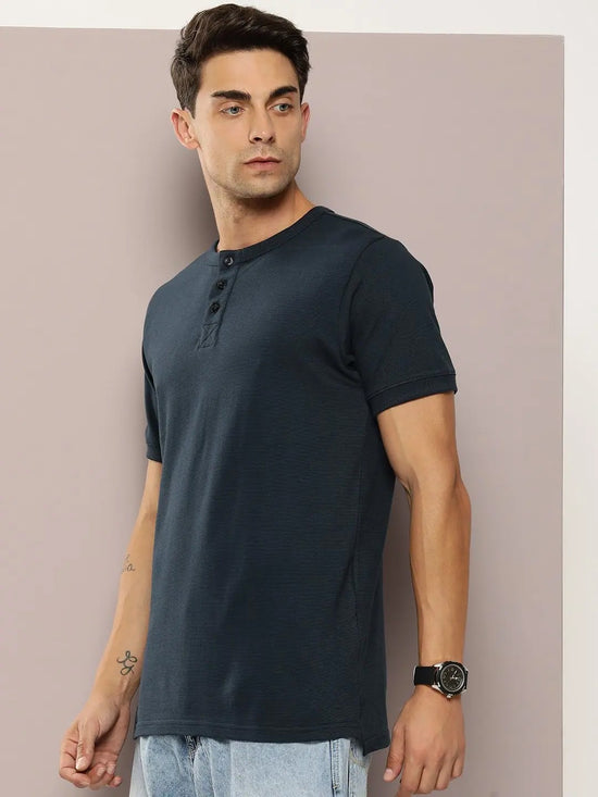 Dillinger Navy Blue Solid Regular Heney T-shirt