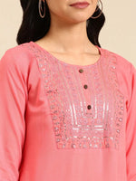 Women's Coral Solid Straight Kurta-NJ-3468222-Coral