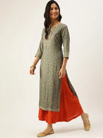 Women's Grey Printed Straight Kurta-GW-2724-Grey