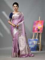 Periwinkle Katan Silk Banarasi Saree With Ethnic Motifs And Zari Woven Designs-MA52KA441380076