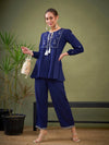 Women Royal Blue Embroidered Peplum Top With Palazzos