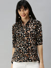 Women's Black Printed Tops-AE-10230-Blackbrown