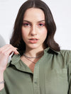 Women Olive Poplin Shirt