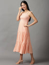 Women's Pink Solid Fit and Flare Dress-AE-15706-Peach