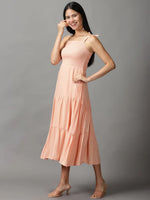 Women's Pink Solid Fit and Flare Dress-AE-15706-Peach