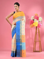 Off White Pure Cotton Tant Saree With Woven Designs-MA51TT43490087