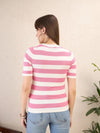 Women Pink & White Striped Acrylic Top