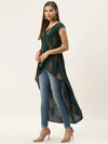 High low block printed top  in Bottle Green