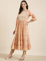 Women Peach Floral Anarkali Kurta-BC-CK987-Peach